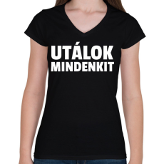 PRINTFASHION UTÁLOK MINDENKIT - Női V-nyakú póló - Fekete