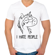 PRINTFASHION Utálom az embereket - Férfi V-nyakú póló - Fehér férfi póló
