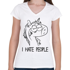 PRINTFASHION Utálom az embereket - Női V-nyakú póló - Fehér női póló