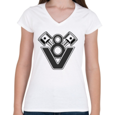 PRINTFASHION V8 Engine - Női V-nyakú póló - Fehér