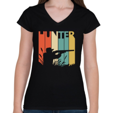 PRINTFASHION Vadászat - Női V-nyakú póló - Fekete