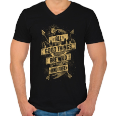 PRINTFASHION Vadon és szabadon - Férfi V-nyakú póló - Fekete