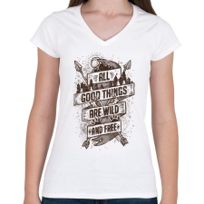 PRINTFASHION Vadon és szabadon - Női V-nyakú póló - Fehér női póló