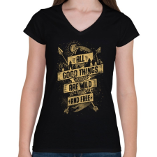 PRINTFASHION Vadon és szabadon - Női V-nyakú póló - Fekete női póló
