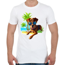 PRINTFASHION VAKÁCIÓ / Nyaralás / Pálmafák és vicces Kutya napszemüvegben - Férfi póló - Fehér férfi póló