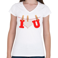 PRINTFASHION Valentin nap - Női V-nyakú póló - Fehér