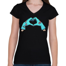 PRINTFASHION Valentin szív zombi - Női V-nyakú póló - Fekete női póló
