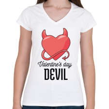 PRINTFASHION Valentine's day Devil - Női V-nyakú póló - Fehér női póló