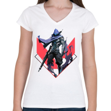 PRINTFASHION Valorant Omen - Női V-nyakú póló - Fehér női póló