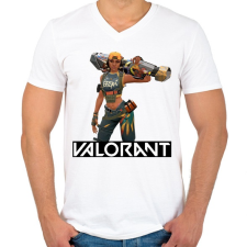 PRINTFASHION Valorant Raze - Férfi V-nyakú póló - Fehér férfi póló