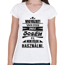 PRINTFASHION Van egy őrült öcsém - Női V-nyakú póló - Fehér női póló