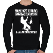 PRINTFASHION Van egy titkos horgász helyem - Férfi pulóver - Fekete férfi pulóver, kardigán