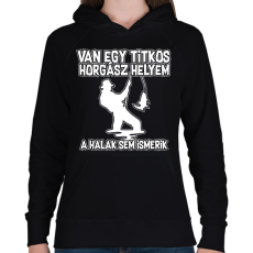 PRINTFASHION Van egy titkos horgász helyem - Női kapucnis pulóver - Fekete