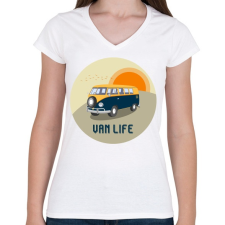 PRINTFASHION Van life 1 - Női V-nyakú póló - Fehér női póló
