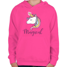 PRINTFASHION Varázslatos egyszarvú - Gyerek kapucnis pulóver - Fukszia gyerek pulóver, kardigán