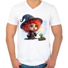 PRINTFASHION Varázslófiú sárkánnyal - Férfi V-nyakú póló - Fehér férfi póló