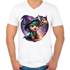 PRINTFASHION Varázslófiú vízilóval - Férfi V-nyakú póló - Fehér férfi póló