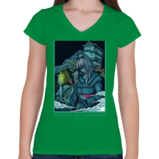 PRINTFASHION Várom a holnapot - Női V-nyakú póló - Zöld