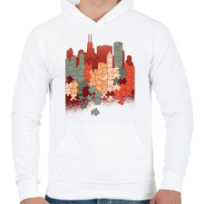 PRINTFASHION Város kirakó - Férfi kapucnis pulóver - Fehér férfi pulóver, kardigán