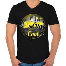 PRINTFASHION Városi élet - Férfi V-nyakú póló - Fekete