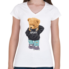 PRINTFASHION Városi maci - Női V-nyakú póló - Fehér női póló