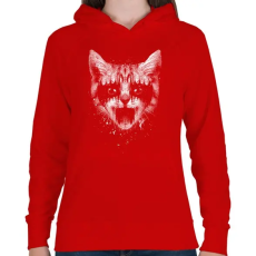 PRINTFASHION Vasmacska - Női kapucnis pulóver - Piros