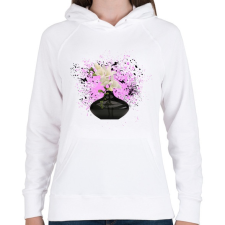 PRINTFASHION vázás virág pillangókkal - Női kapucnis pulóver - Fehér női pulóver, kardigán