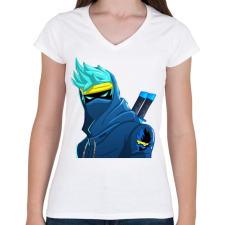 PRINTFASHION Vector Fortnite Ninja  - Női V-nyakú póló - Fehér női póló