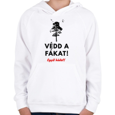PRINTFASHION Védd a fákat - Gyerek kapucnis pulóver - Fehér gyerek pulóver, kardigán