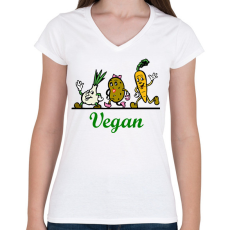 PRINTFASHION Vegán - gyökérzöldségek - Női V-nyakú póló - Fehér