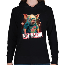 PRINTFASHION Vegán malac - not bacon - Női kapucnis pulóver - Fekete női pulóver, kardigán