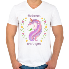 PRINTFASHION Vegán unikornis - Férfi V-nyakú póló - Fehér férfi póló