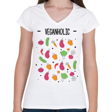 PRINTFASHION Veganholic - Női V-nyakú póló - Fehér