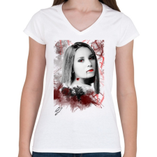 PRINTFASHION Vér és fajdalom - Női V-nyakú póló - Fehér női póló