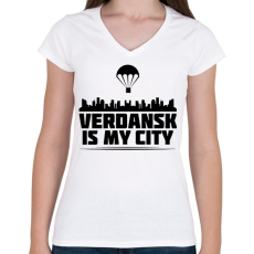 PRINTFASHION Verdansk - Női V-nyakú póló - Fehér