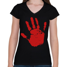 PRINTFASHION Véres kéz - Női V-nyakú póló - Fekete női póló