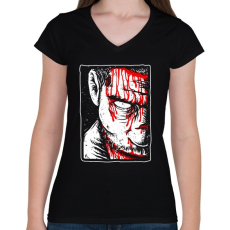 PRINTFASHION Véres zombi - Női V-nyakú póló - Fekete
