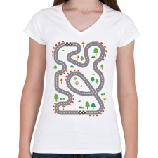 PRINTFASHION Versenypálya - Női V-nyakú póló - Fehér női póló