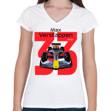 PRINTFASHION Verstappen 33 autóversenyző - fekete felirat - Női V-nyakú póló - Fehér női póló