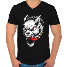 PRINTFASHION Vérszomjas farkas - Férfi V-nyakú póló - Fekete