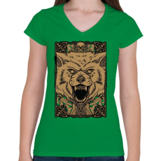 PRINTFASHION Vérszomjas farkas - Női V-nyakú póló - Zöld