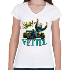 PRINTFASHION Vettel F1 - Női V-nyakú póló - Fehér
