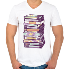 PRINTFASHION VHS kazetták - Férfi V-nyakú póló - Fehér férfi póló