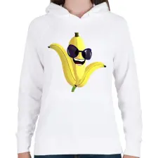 PRINTFASHION Vicces banán napszemüvegben - Női kapucnis pulóver - Fehér női pulóver, kardigán