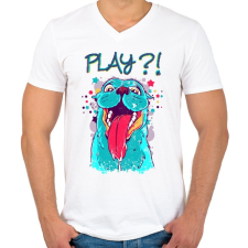PRINTFASHION Vicces, játékos kutyás póló - Férfi V-nyakú póló - Fehér férfi póló