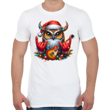 PRINTFASHION Vicces karácsonyi gitáros rocker party bagoly - Férfi póló - Fehér férfi póló