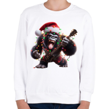PRINTFASHION Vicces karácsonyi gitáros rocker party gorilla - Gyerek pulóver - Fehér gyerek pulóver, kardigán