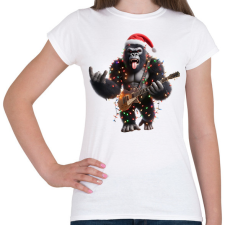PRINTFASHION Vicces karácsonyi gitáros rocker party gorilla - Női póló - Fehér női póló