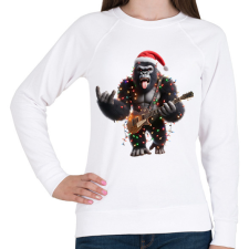 PRINTFASHION Vicces karácsonyi gitáros rocker party gorilla - Női pulóver - Fehér női pulóver, kardigán