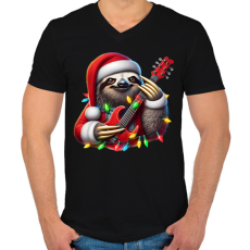 PRINTFASHION Vicces karácsonyi gitáros rocker party lajhár - Férfi V-nyakú póló - Fekete